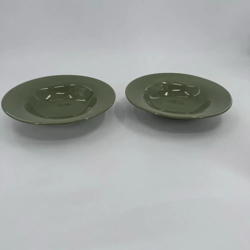 2 Pottery Barn SAUSALITO Green Wide Rimmed Bowl 10 Inch Soup Pasta Fast Shipping